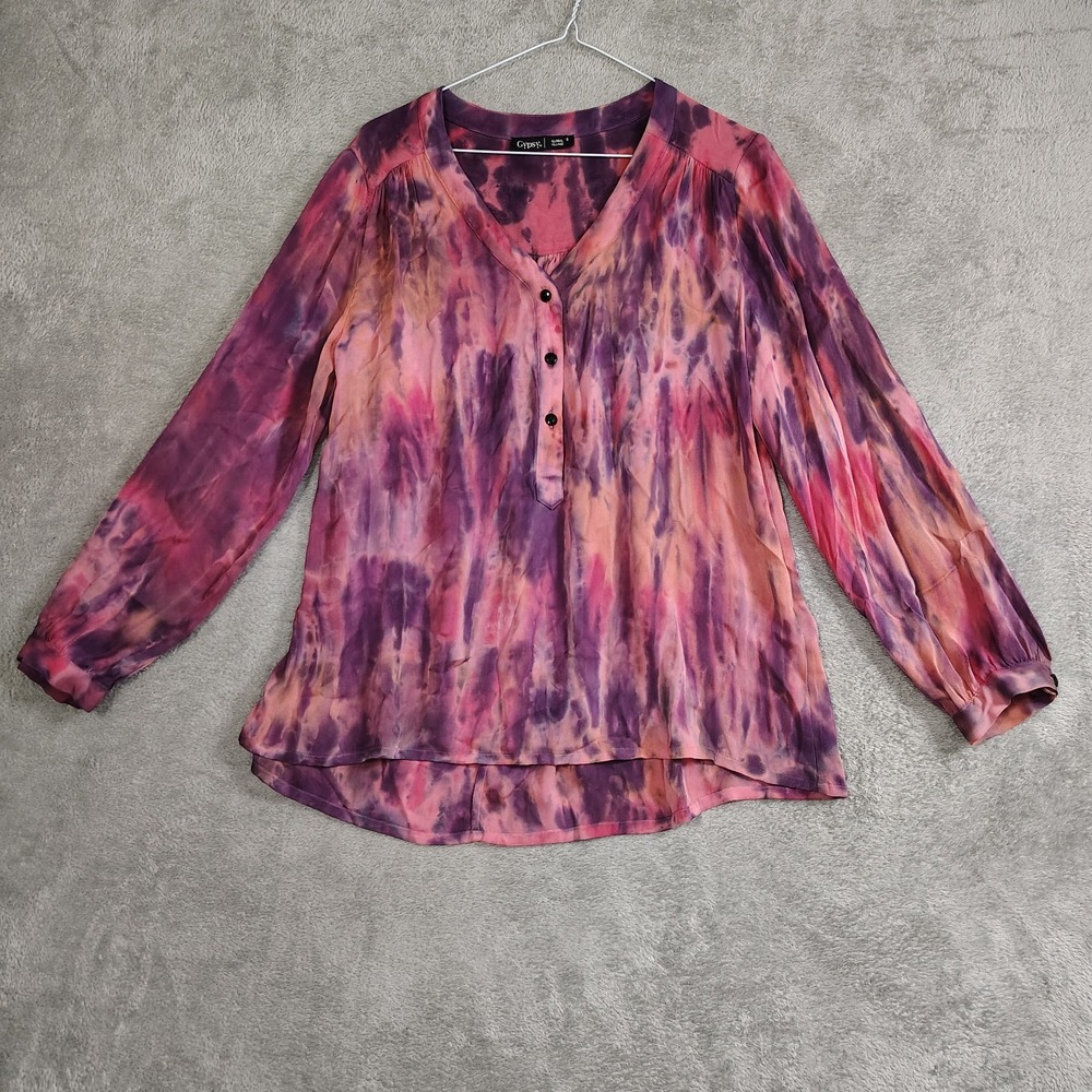 NEW Gypsy 05 Top Women Sz Small Silk Semi Sheer Relaxed Boho Beach Watercolor